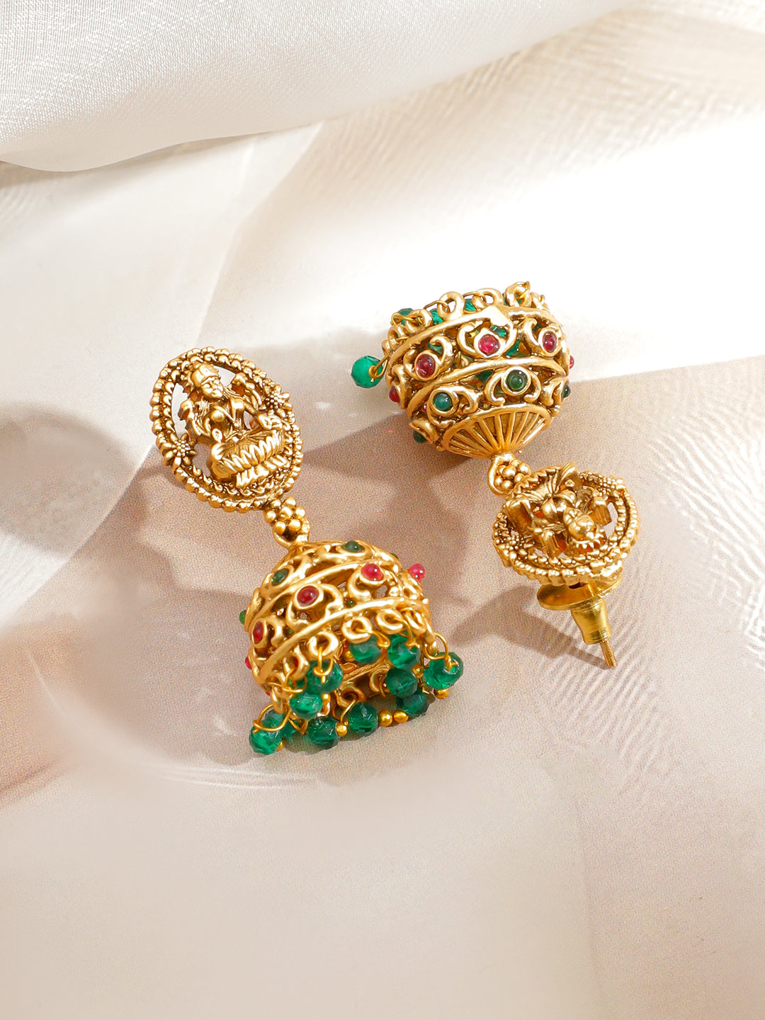 Green Beaded Laxmi Motif Necklace Set フリーサイズ