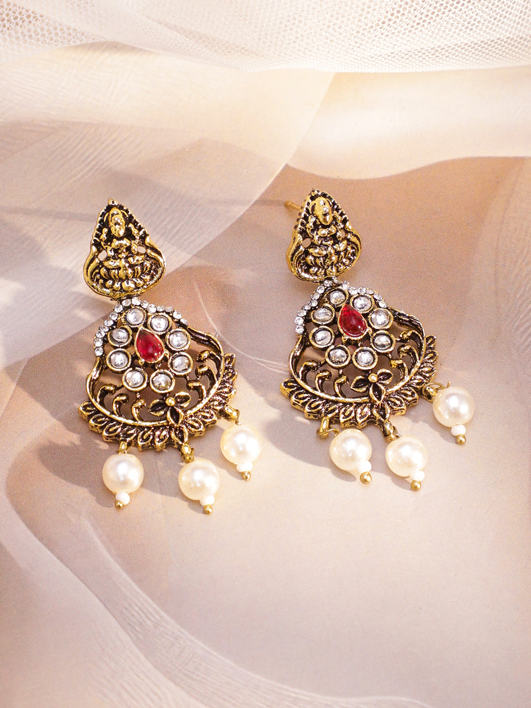 Laxmi Motif Kundan Pearl Necklace Set フリーサイズ