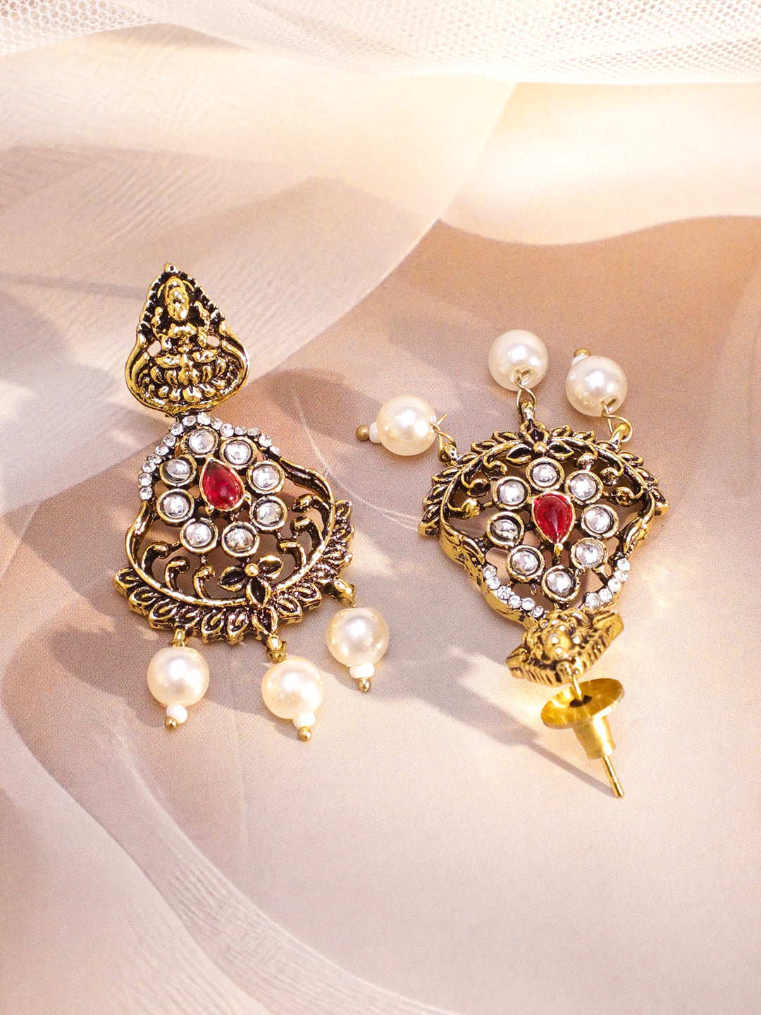 Laxmi Motif Kundan Pearl Necklace Set フリーサイズ