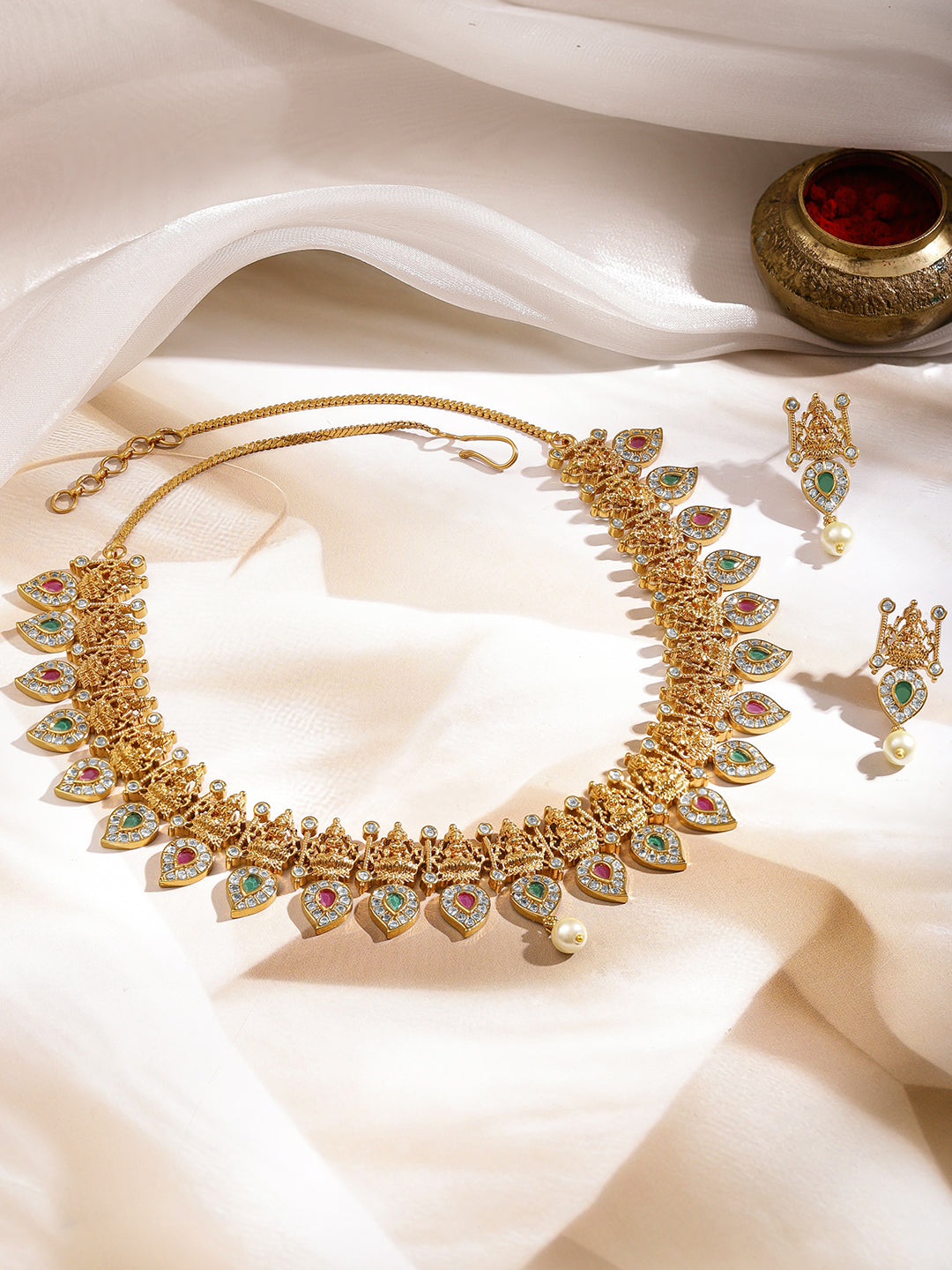 Multicolor Studded Laxmi Motif Necklace Set フリーサイズ