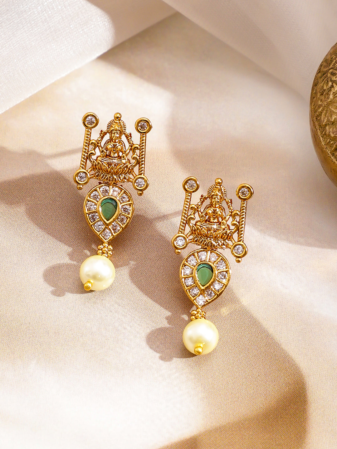 Green & Red Laxmi Motif Long Necklace Set フリーサイズ