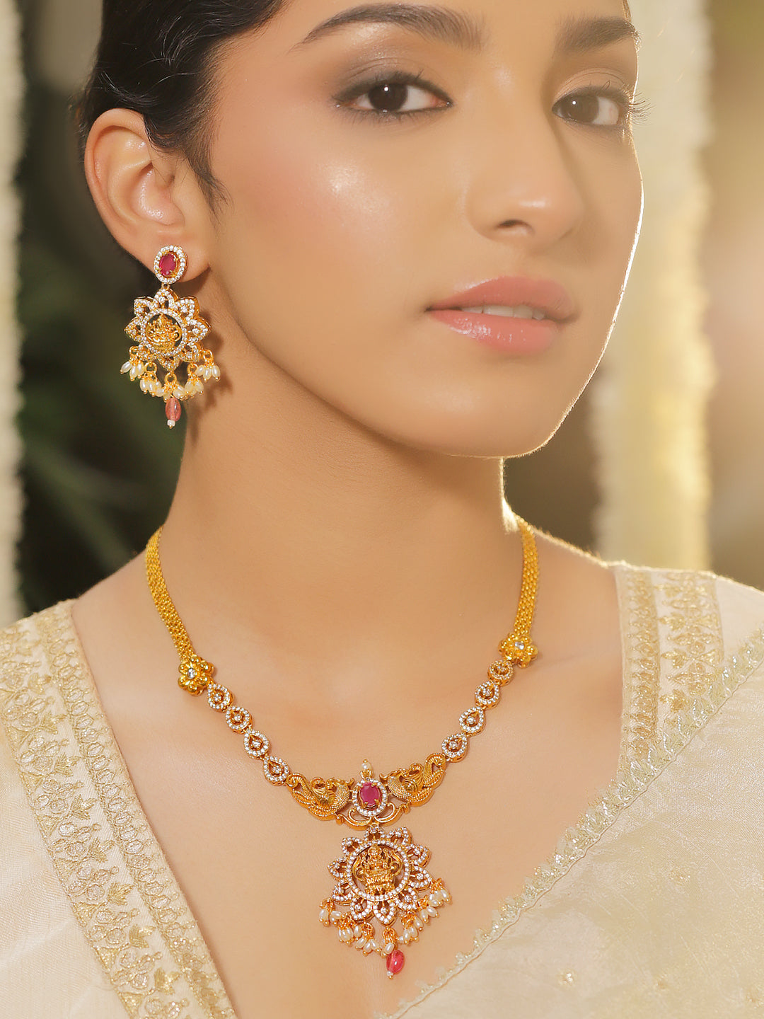 Temple Aura Lakshmi Pink Necklace Set フリーサイズ