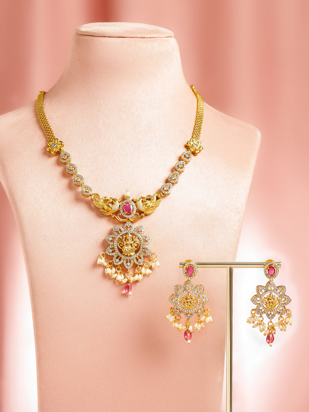 Temple Aura Lakshmi Pink Necklace Set フリーサイズ