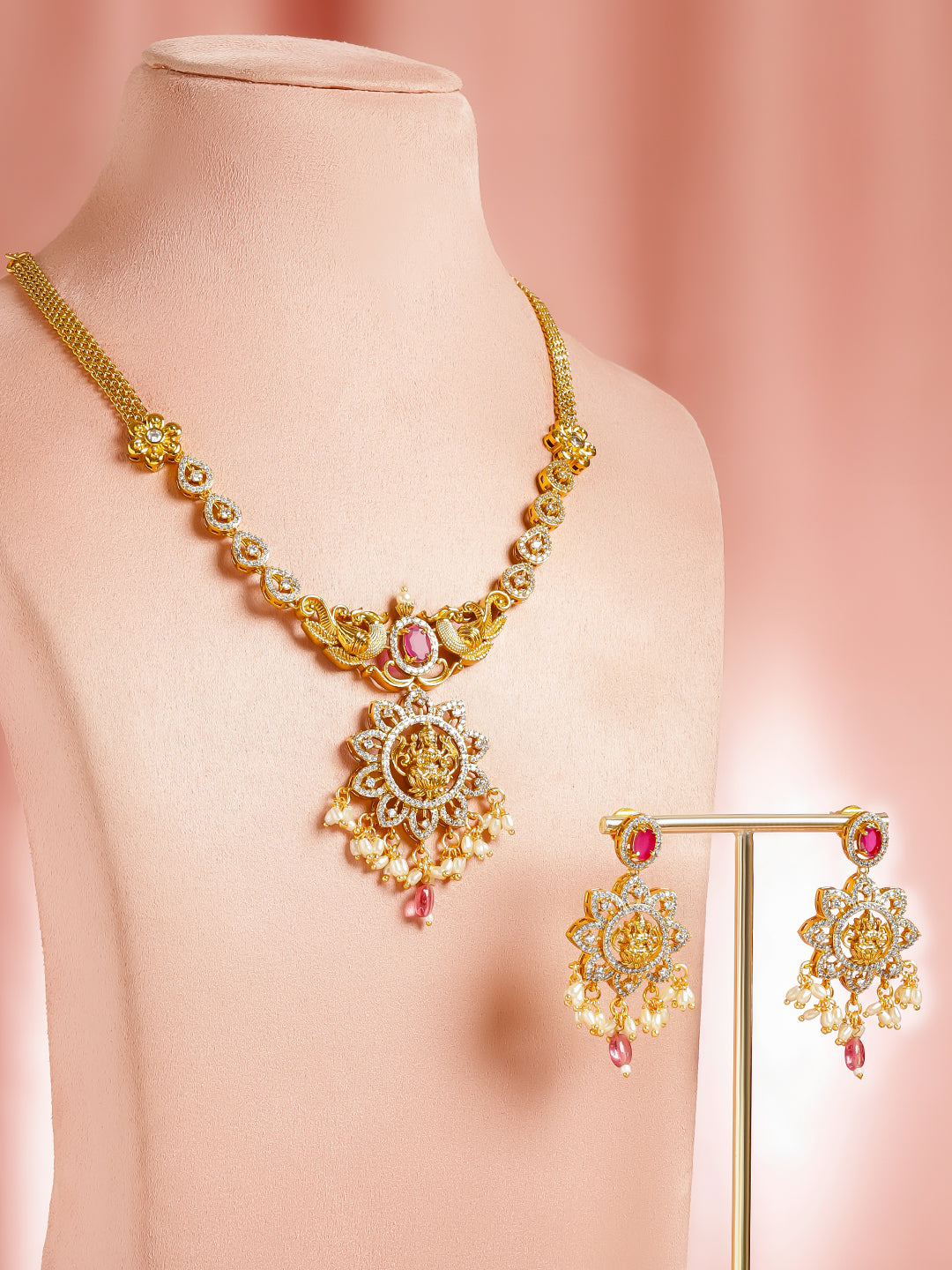 Temple Aura Lakshmi Pink Necklace Set フリーサイズ