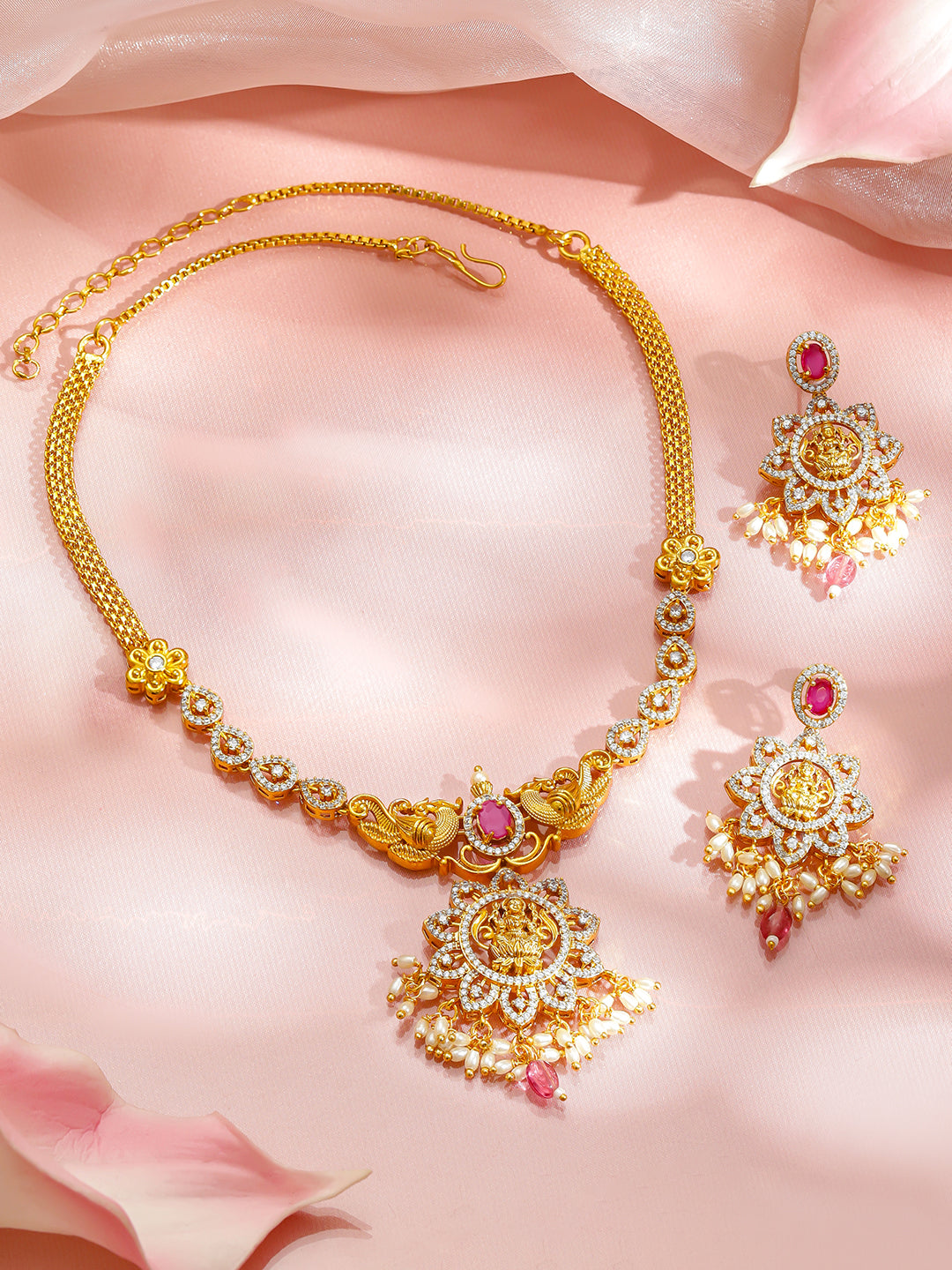 Temple Aura Lakshmi Pink Necklace Set フリーサイズ