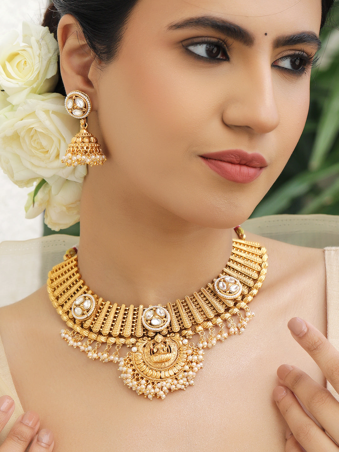 Devotional Glam Lakshmi Temple Necklace Set フリーサイズ
