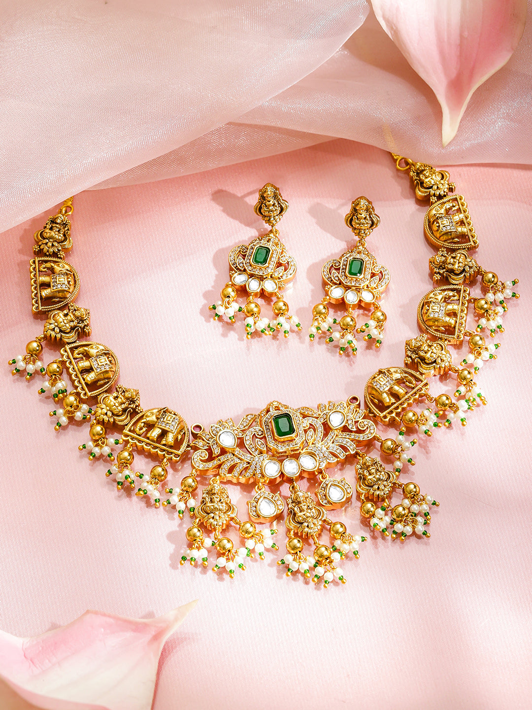 Lakshmi with Elephant Motif Necklace Set フリーサイズ
