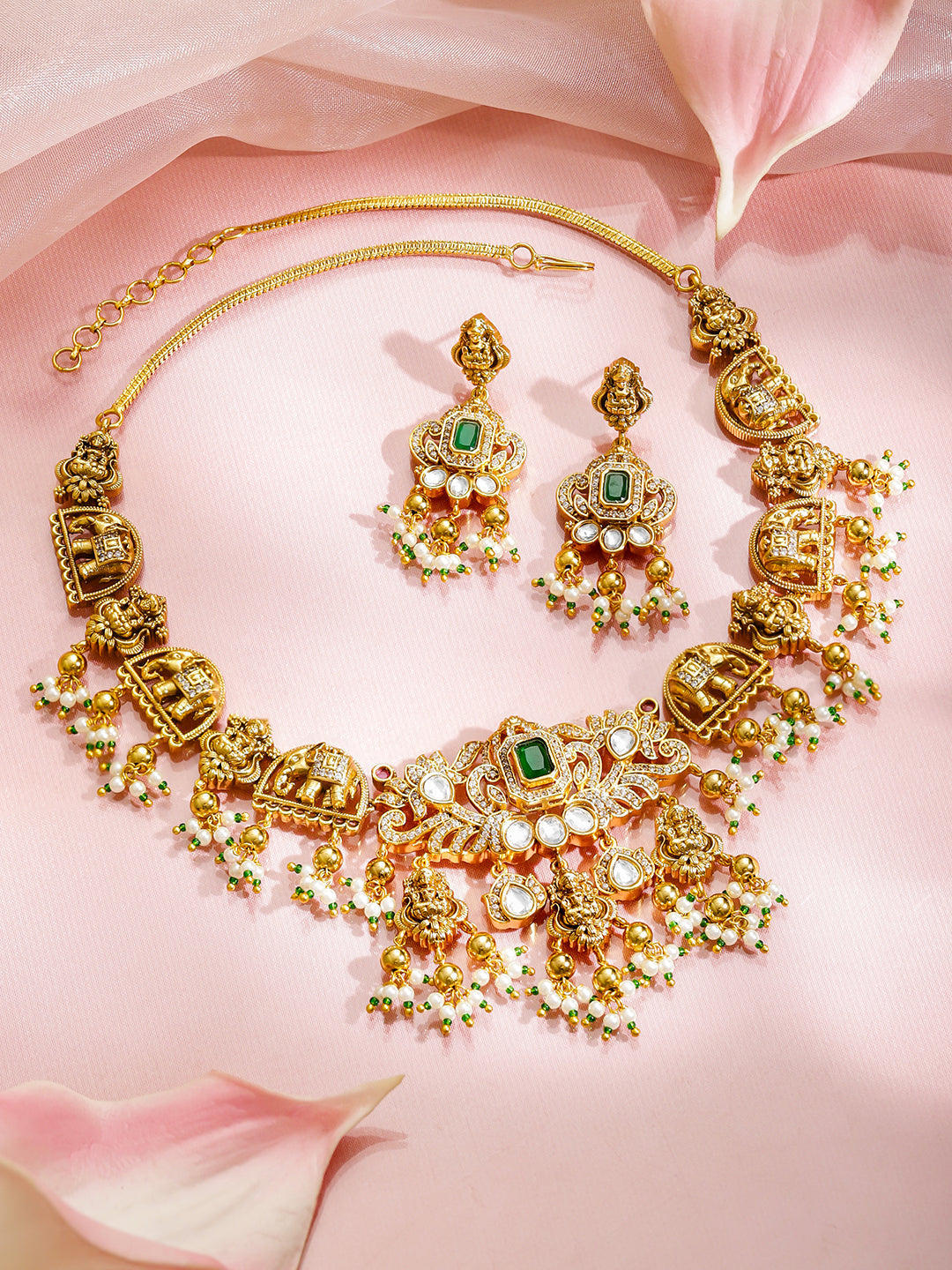 Lakshmi with Elephant Motif Necklace Set フリーサイズ