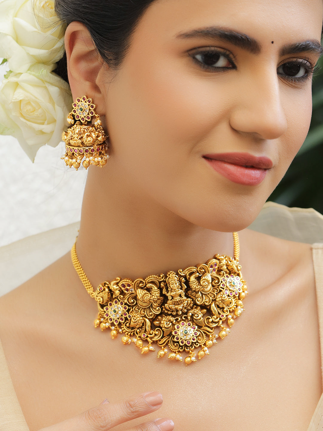 Sacred Glow Lakshmi Temple Necklace Set フリーサイズ