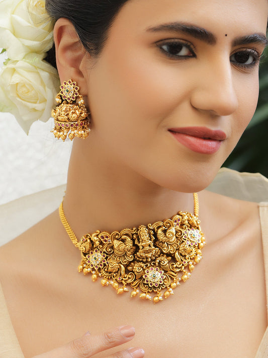 Sacred Glow Lakshmi Temple Necklace Set フリーサイズ