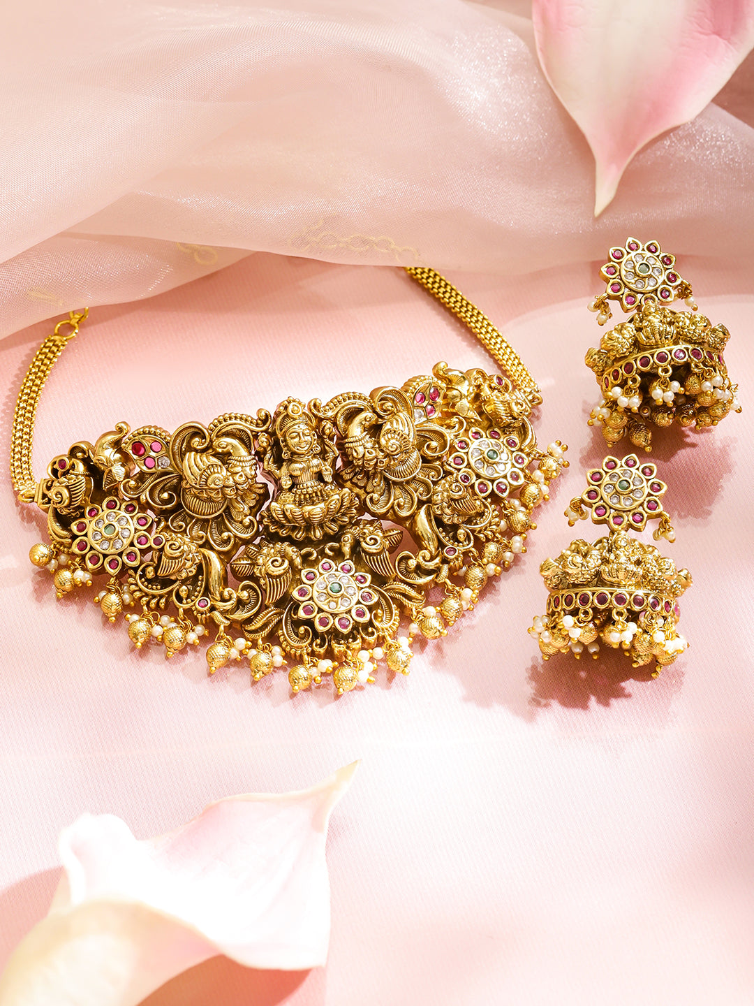 Sacred Glow Lakshmi Temple Necklace Set フリーサイズ