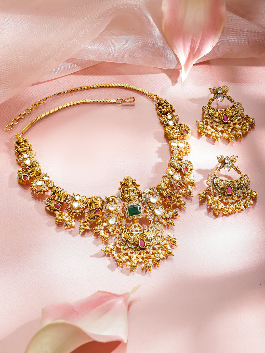 Temple Blessings Green Lakshmi Necklace Set フリーサイズ