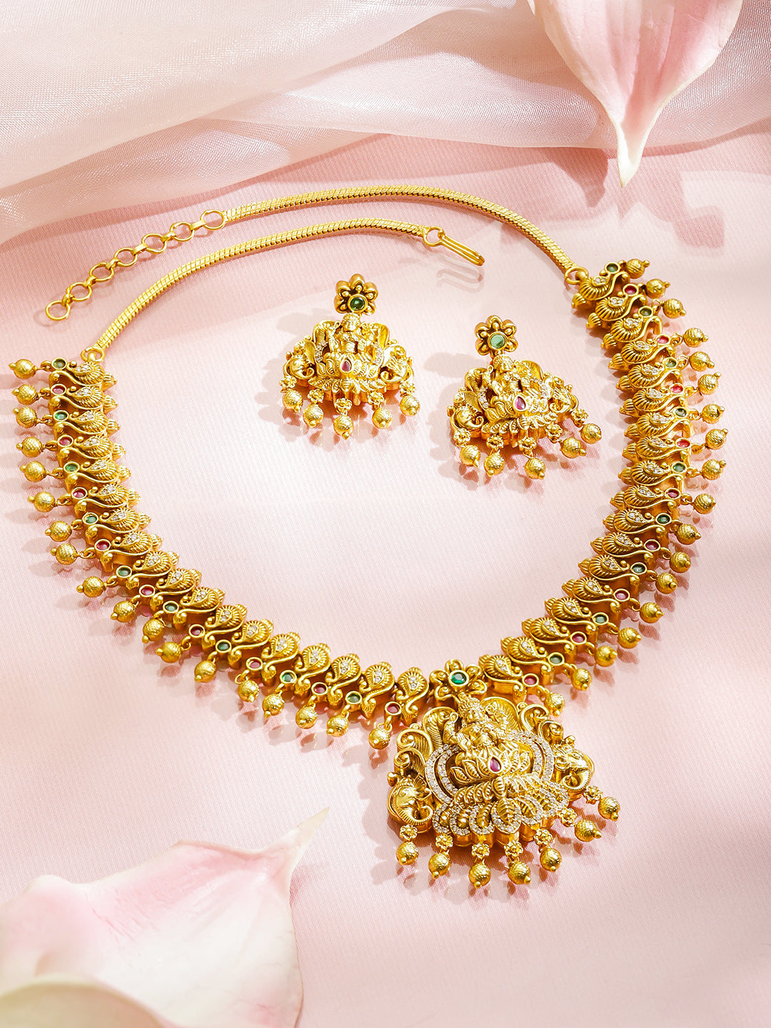 Lakshmi Idol Green & Pink Necklace Set フリーサイズ
