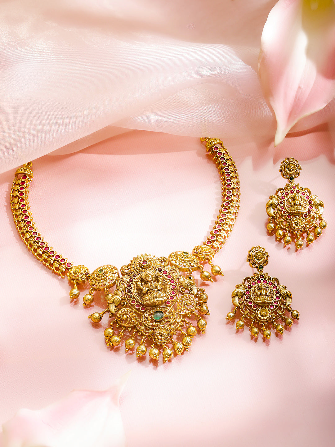 Pink & Green Blessings Lakshmi Necklace Set フリーサイズ