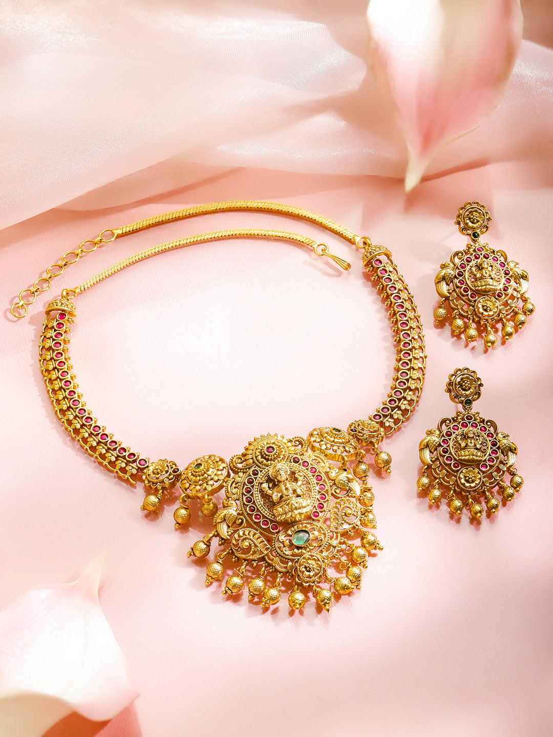 Pink & Green Blessings Lakshmi Necklace Set フリーサイズ