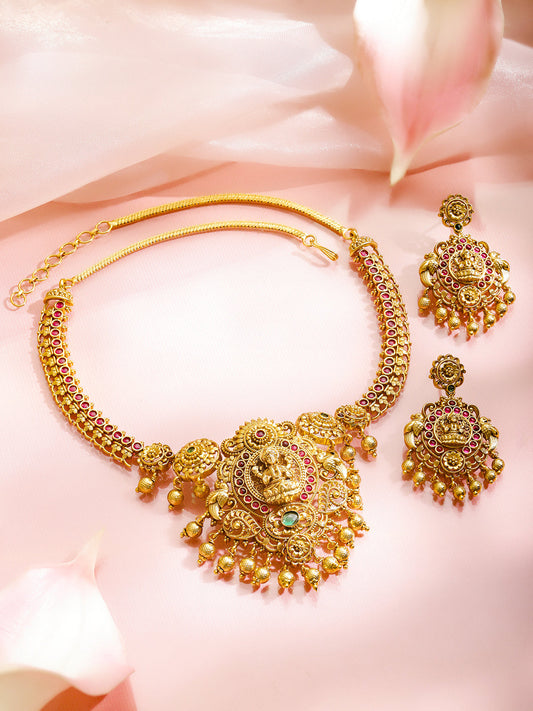 Pink & Green Blessings Lakshmi Necklace Set フリーサイズ