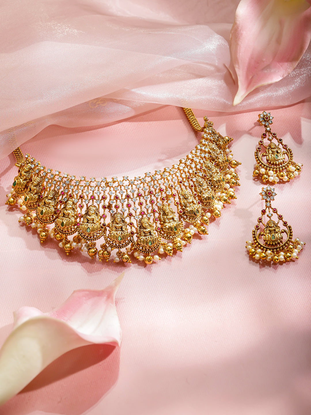 Pink-Green Spark Lakshmi Necklace Set フリーサイズ