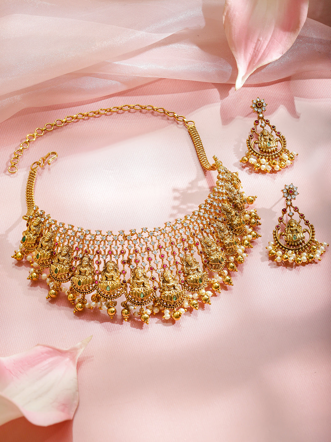 Pink-Green Spark Lakshmi Necklace Set フリーサイズ