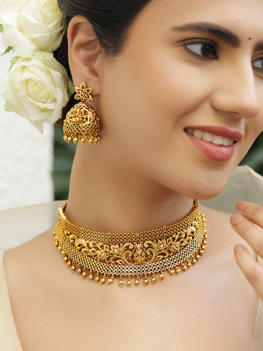 Pink-Green Lakshmi Choker Set フリーサイズ