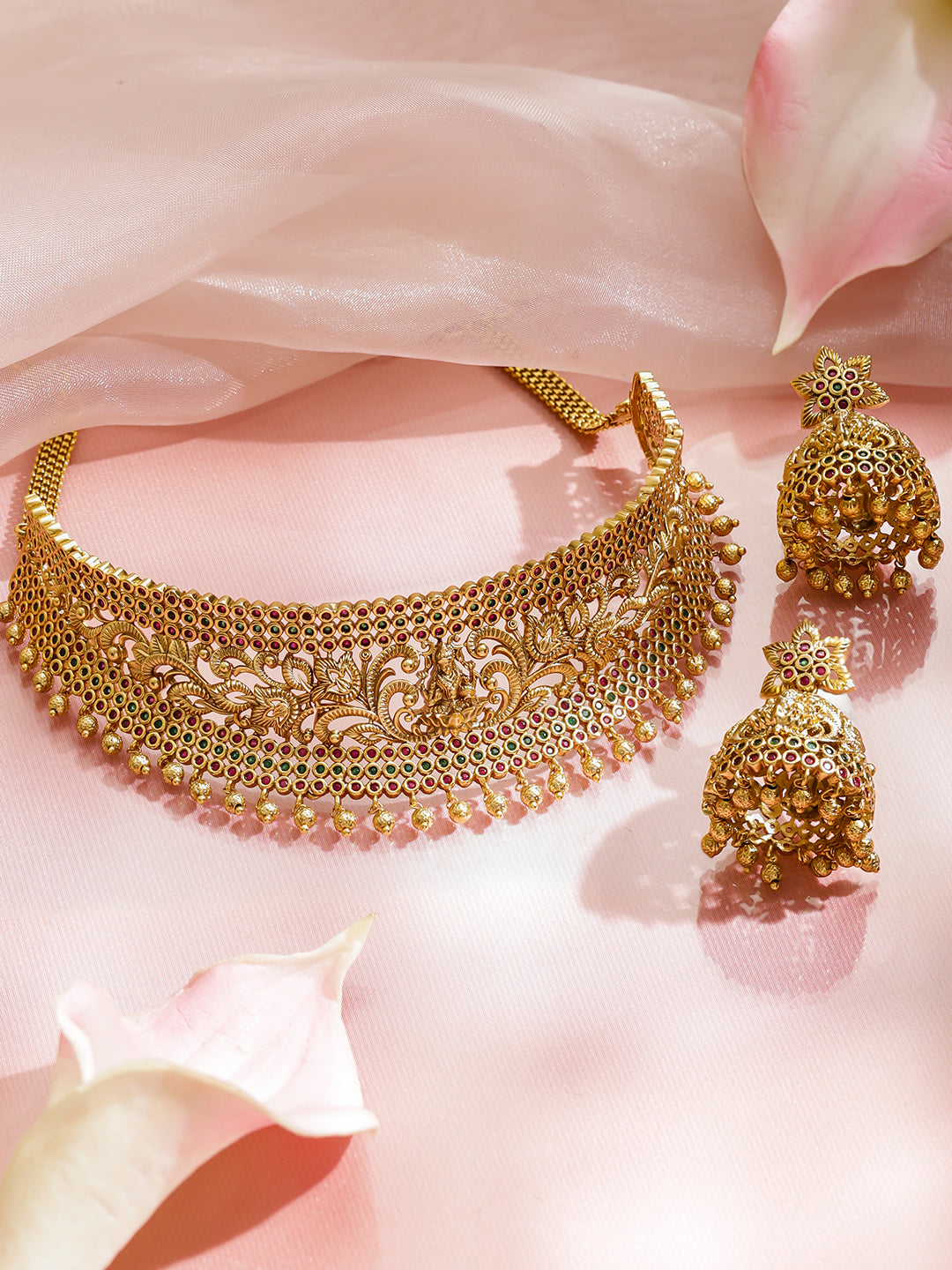 Pink-Green Lakshmi Choker Set フリーサイズ