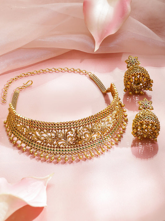Pink-Green Lakshmi Choker Set フリーサイズ