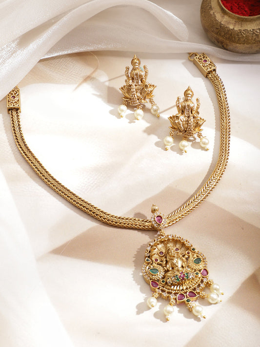 Multicolor Studded Temple Necklace Set フリーサイズ