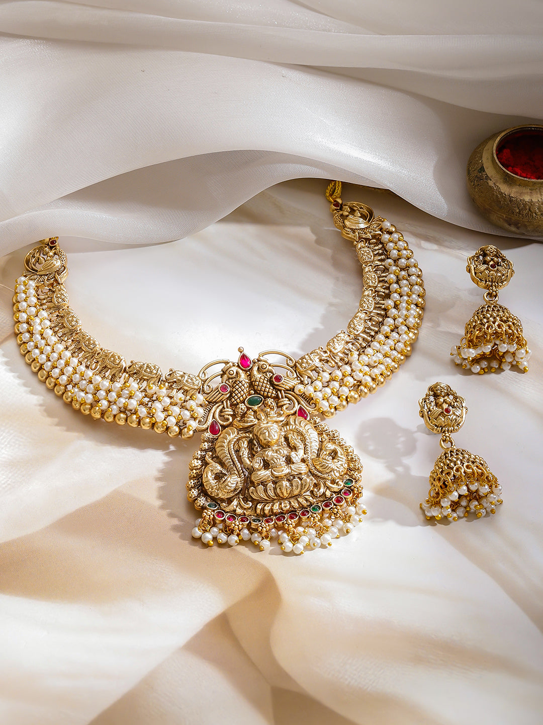Divine Pearl Cluster Temple Jewellery Set フリーサイズ