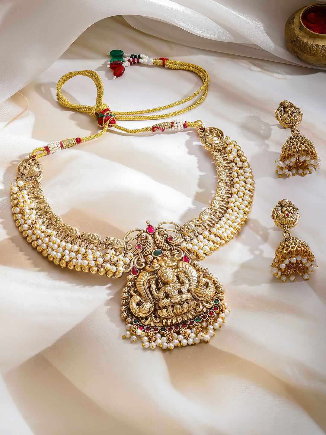 Divine Pearl Cluster Temple Jewellery Set フリーサイズ
