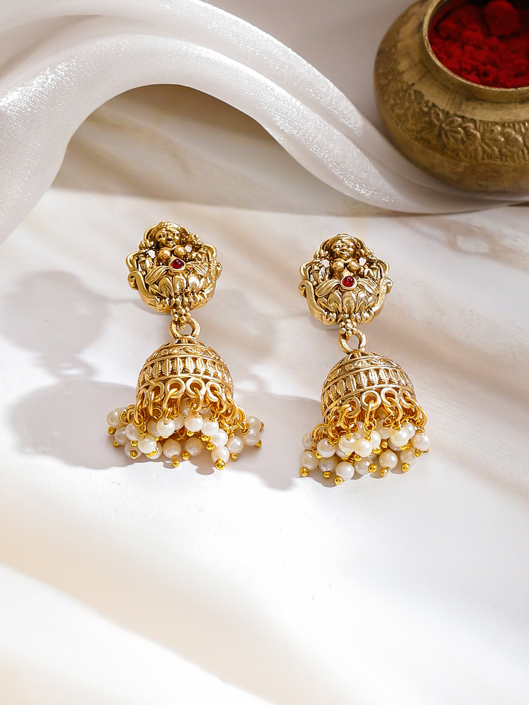 Pearl Drop Multicolor Studded Temple Necklace Set フリーサイズ