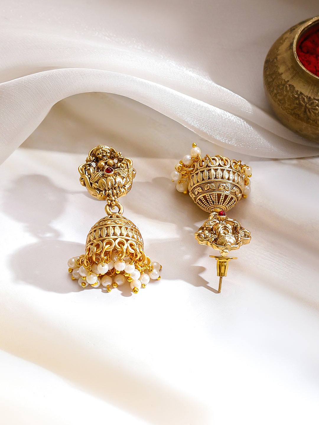Pearl Drop Multicolor Studded Temple Necklace Set フリーサイズ