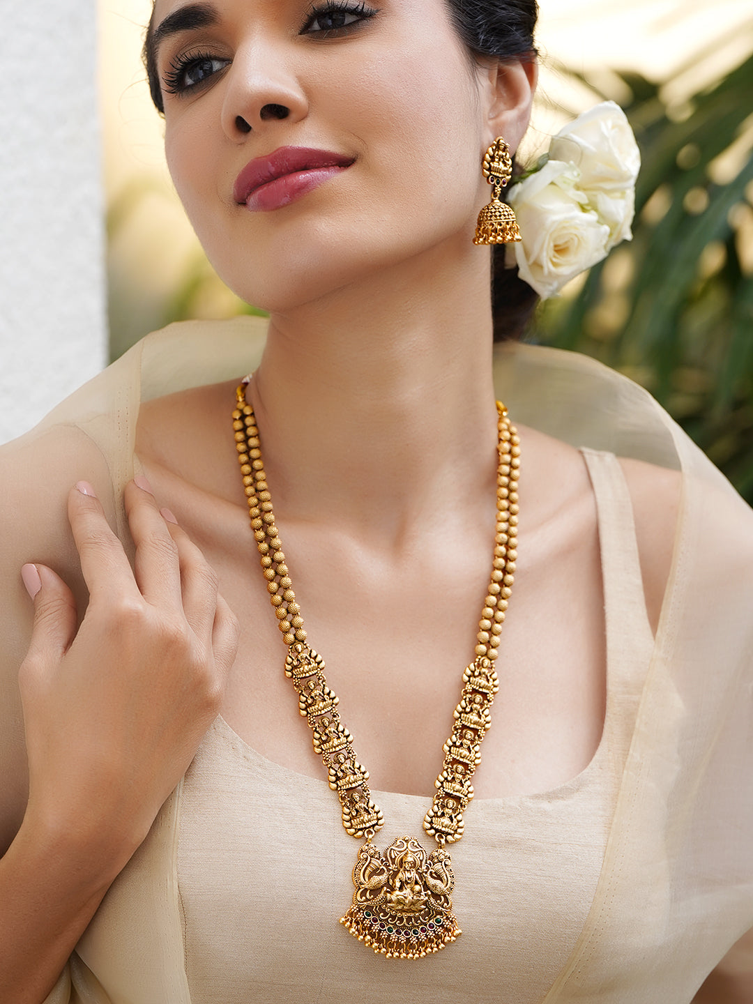 Laxmi Motif Long Necklace Set フリーサイズ