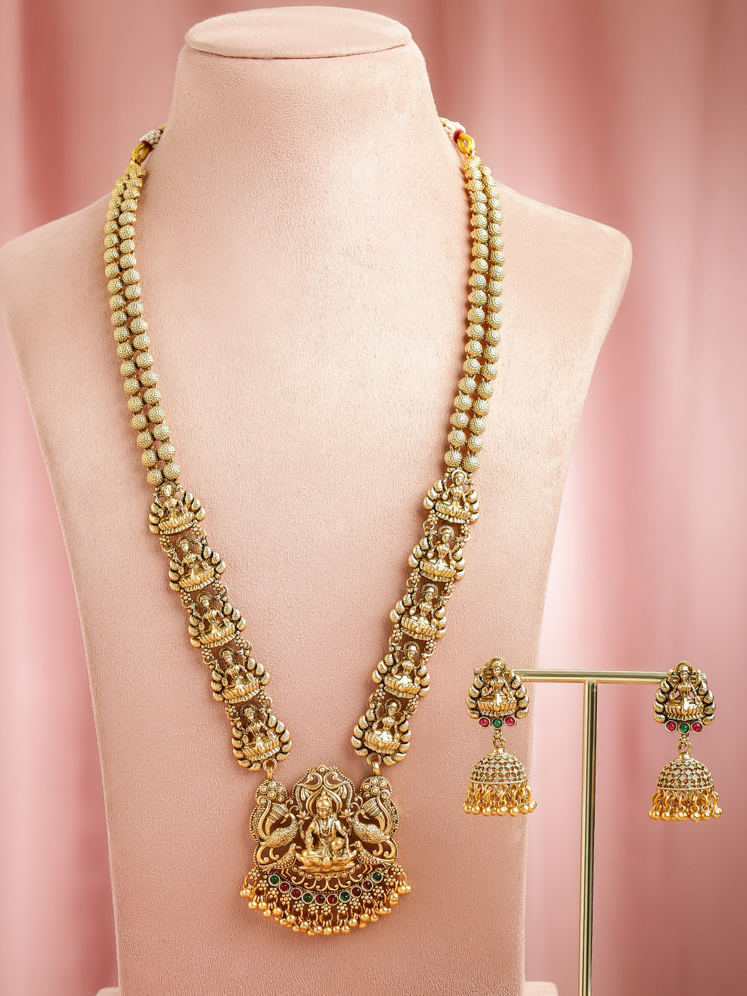 Laxmi Motif Long Necklace Set フリーサイズ