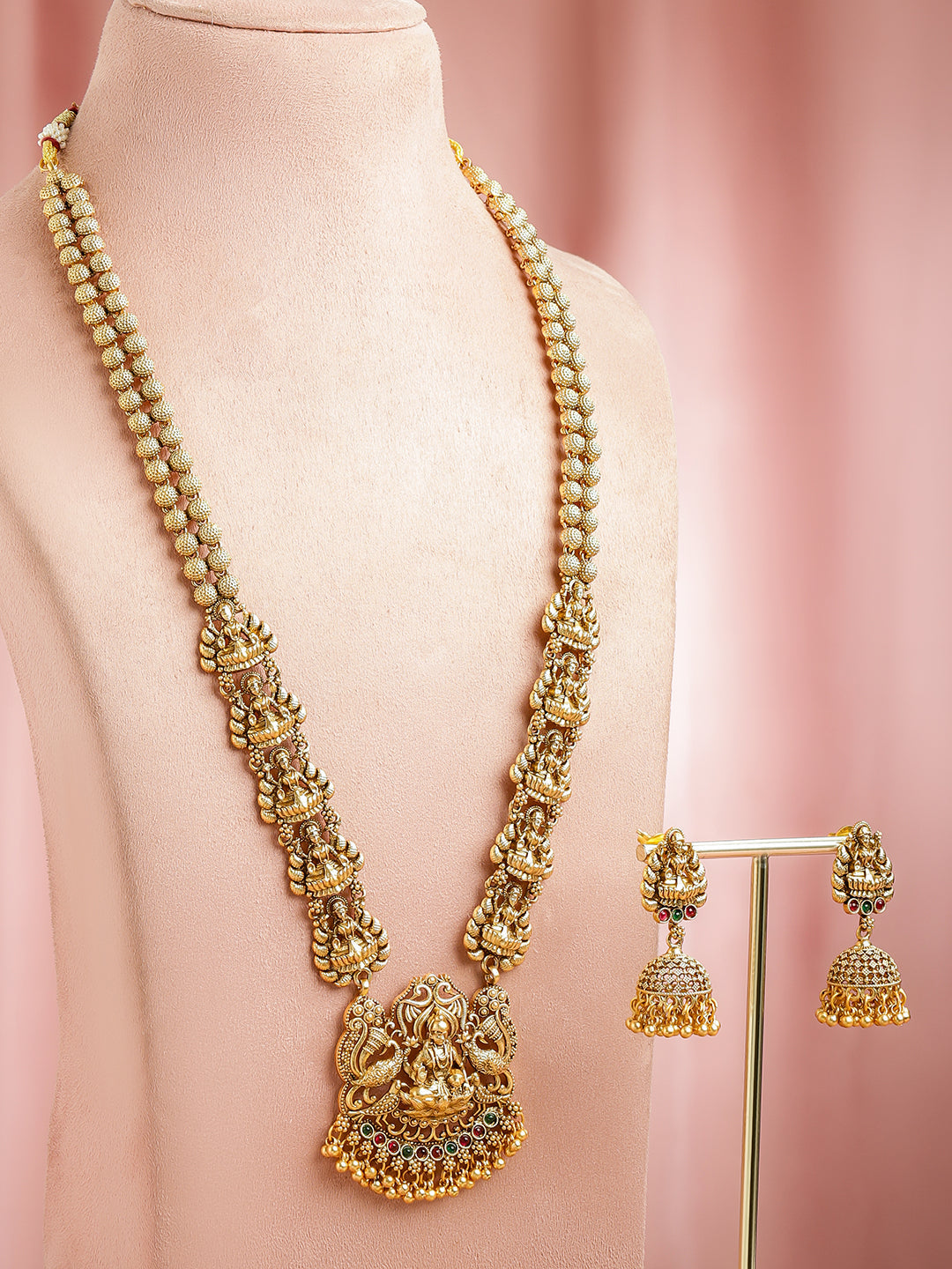 Laxmi Motif Long Necklace Set フリーサイズ