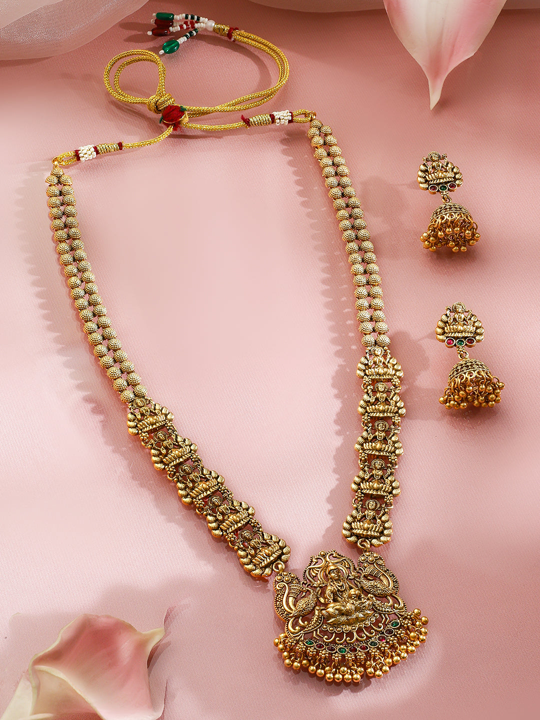 Laxmi Motif Long Necklace Set フリーサイズ