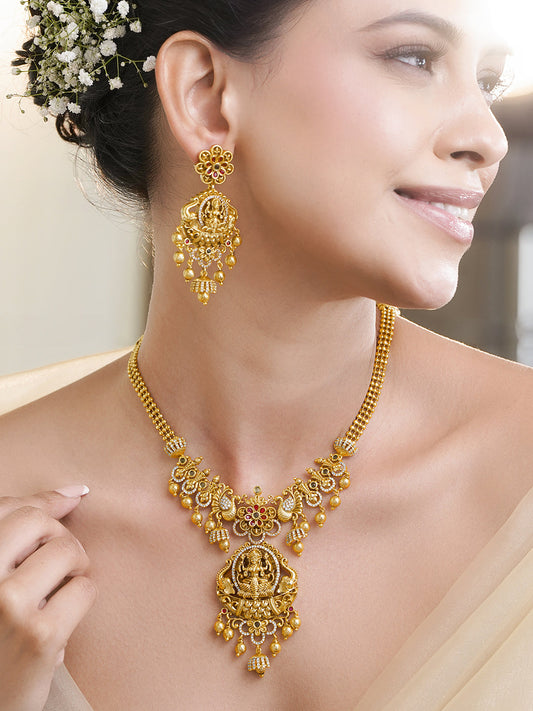 American Diamond Zirconia Temple Necklace Set フリーサイズ