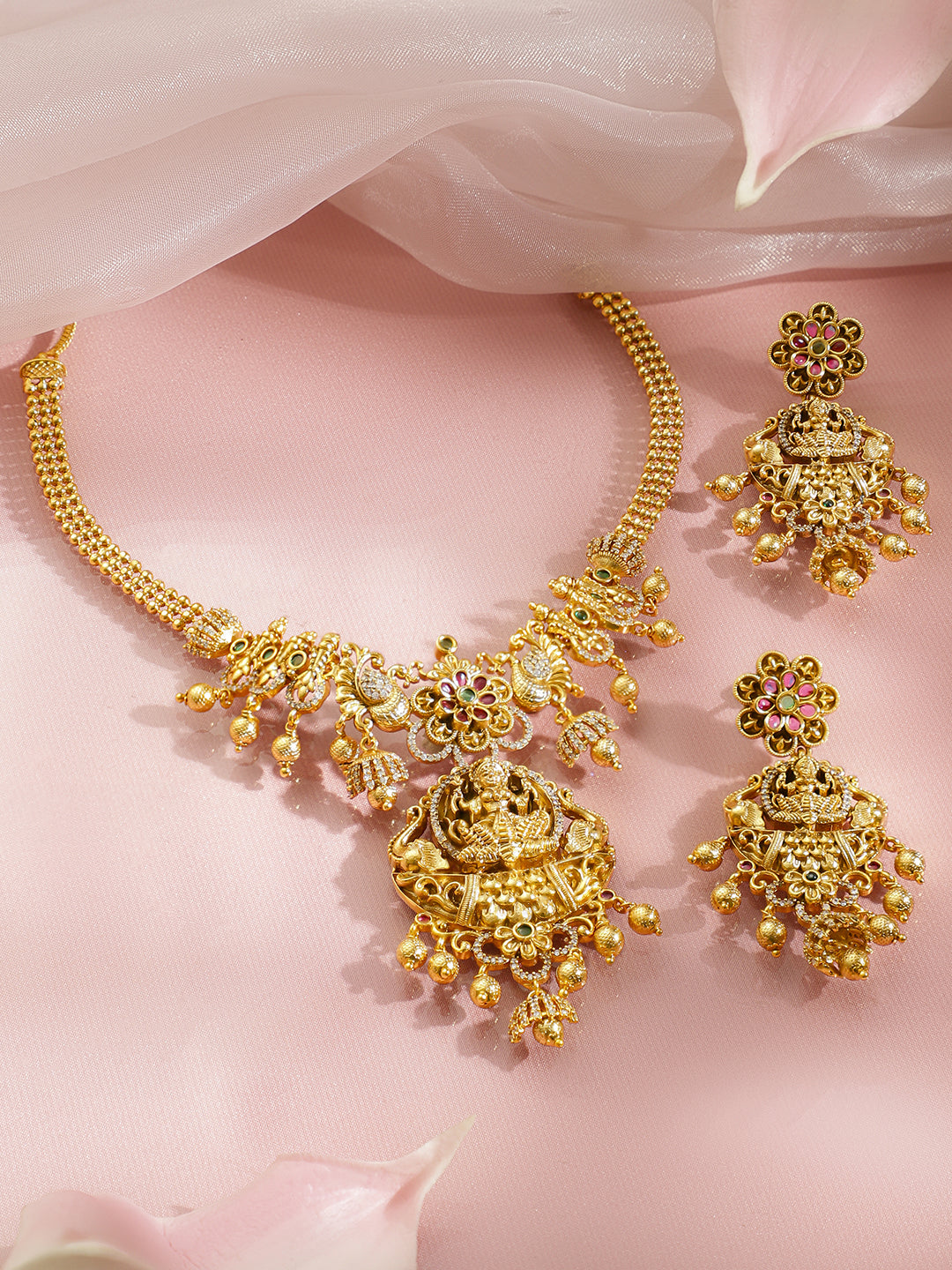 American Diamond Zirconia Temple Necklace Set フリーサイズ