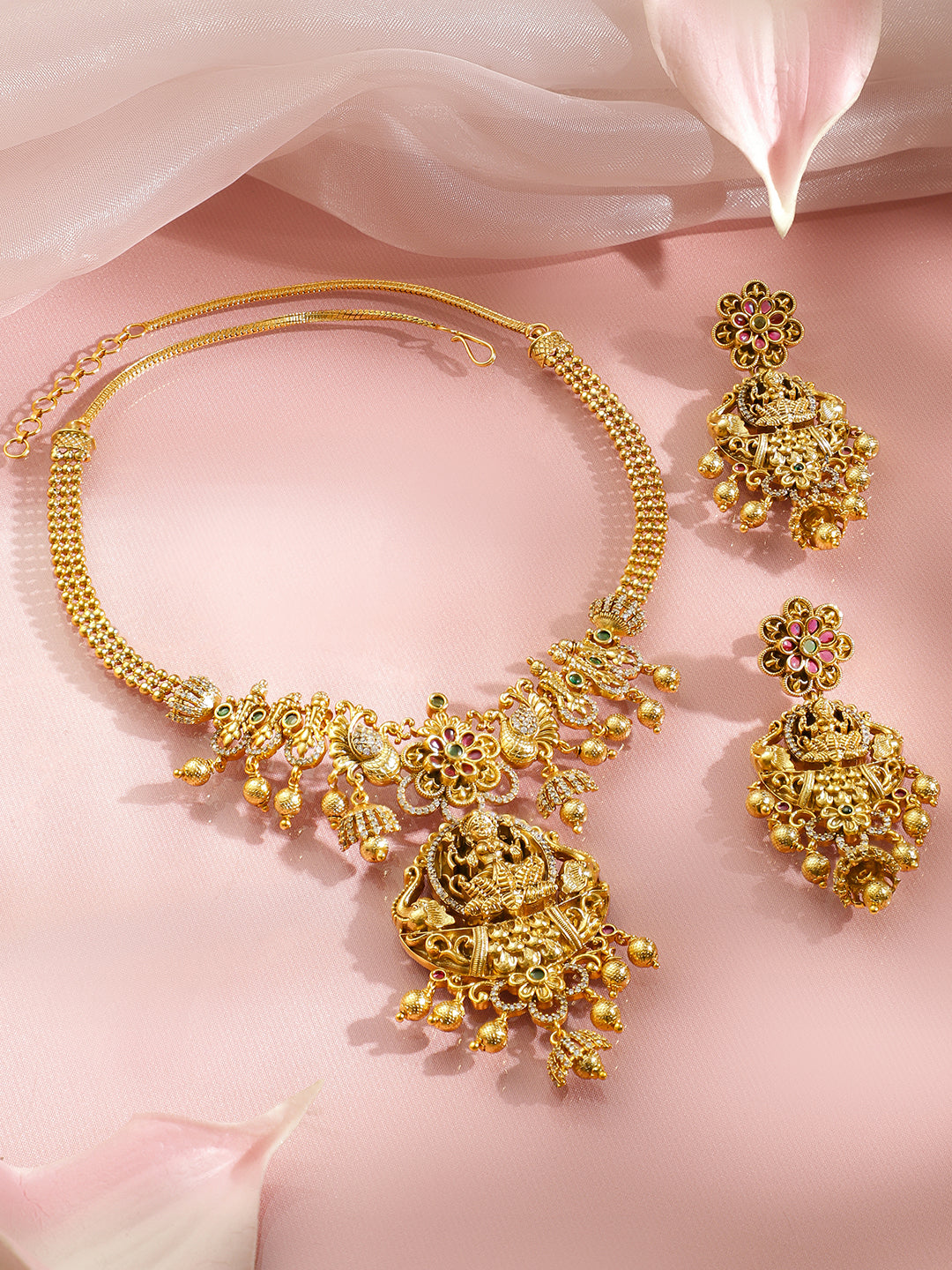 American Diamond Zirconia Temple Necklace Set フリーサイズ
