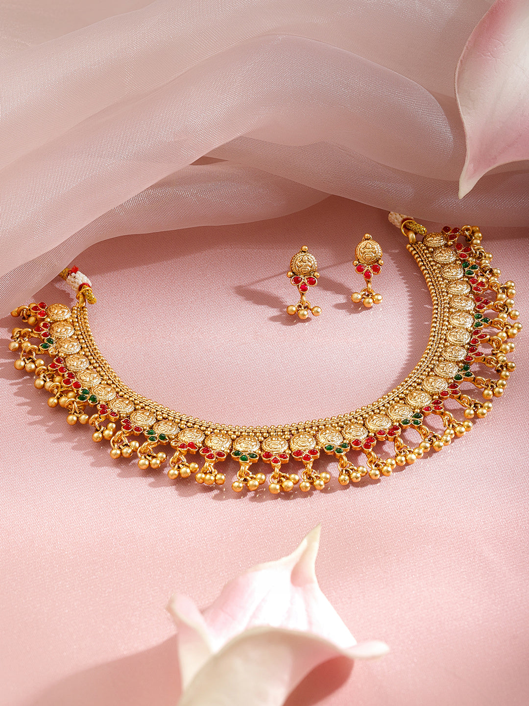 Temple Grace Green-Pink Golden Necklace Set フリーサイズ