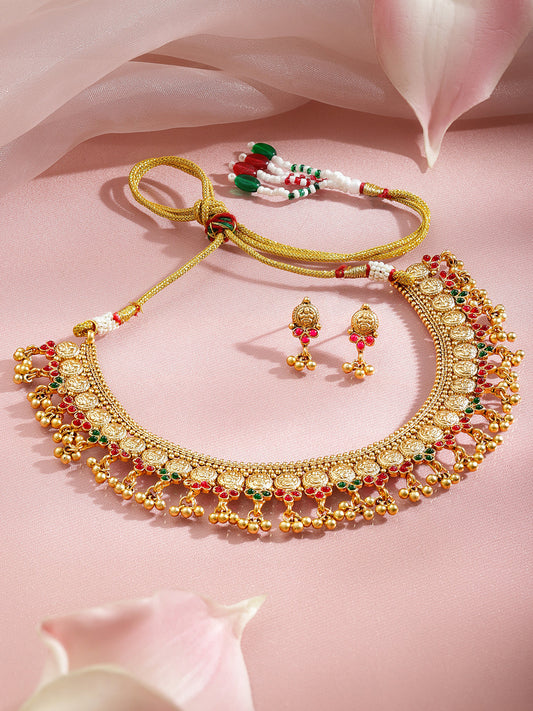 Temple Grace Green-Pink Golden Necklace Set フリーサイズ