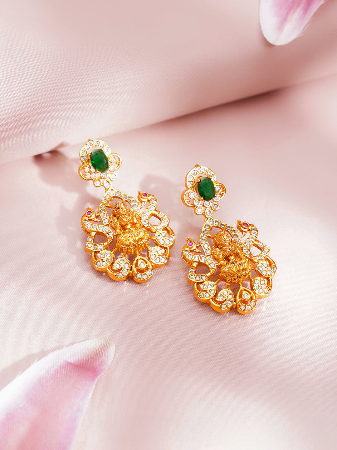 Temple Jewellery Necklace Set With Emerald Accents フリーサイズ
