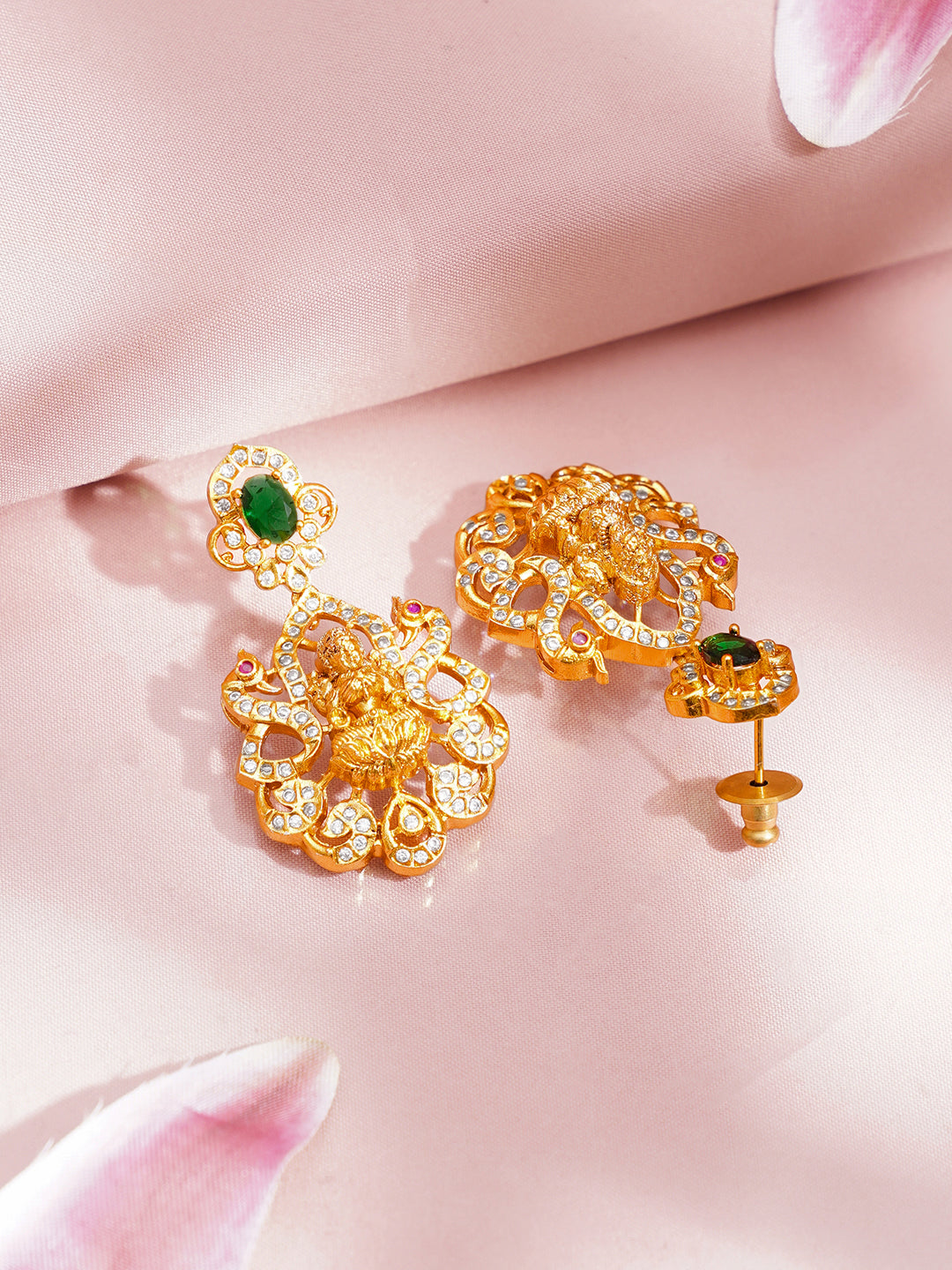 Temple Jewellery Necklace Set With Emerald Accents フリーサイズ