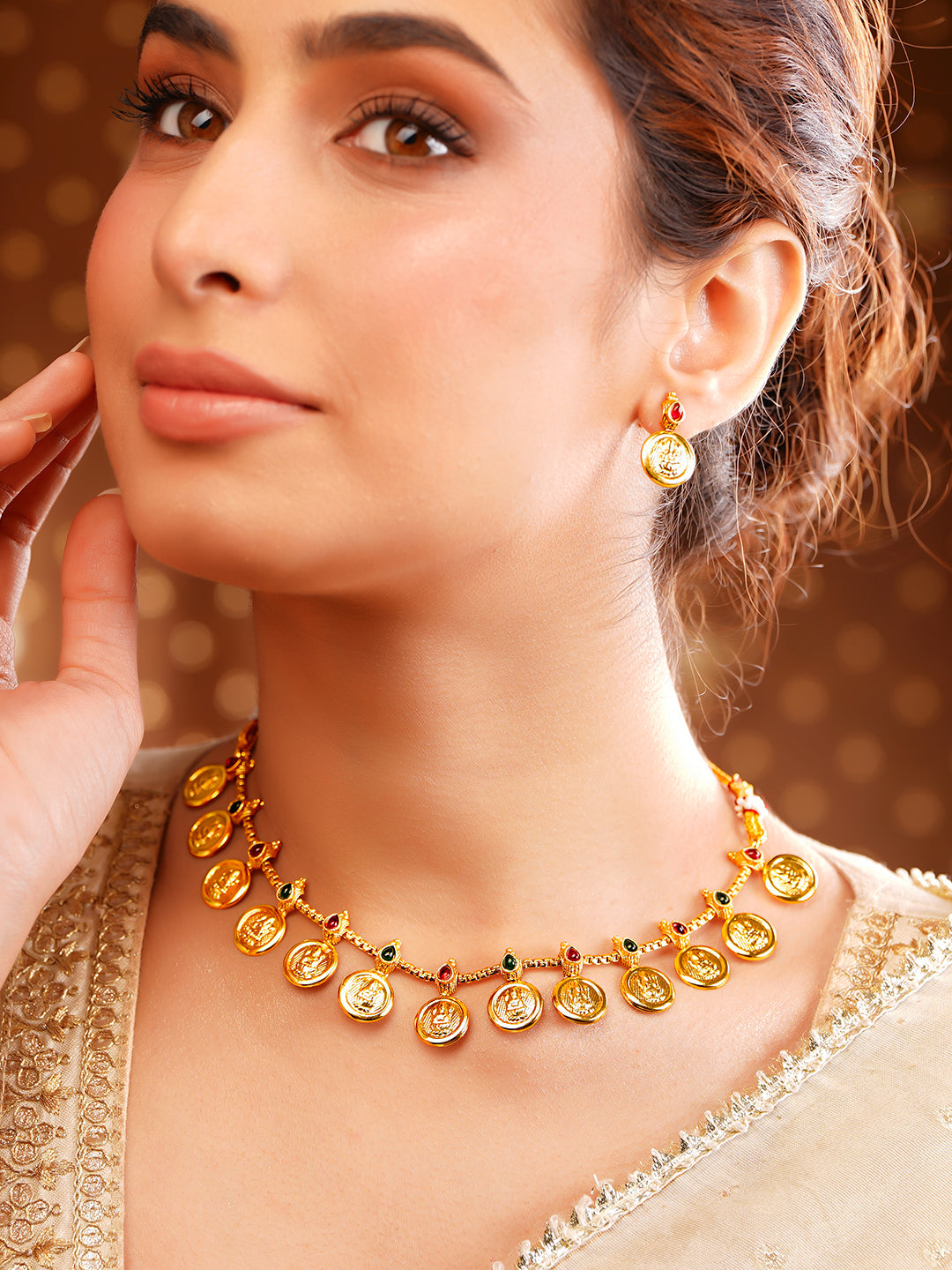 【Rubans】 Gold Plated Coin Motif Temple Choker Necklace Set｜ゴールドメッキ コインモチーフ テンプル チョーカー ネックレスセット
