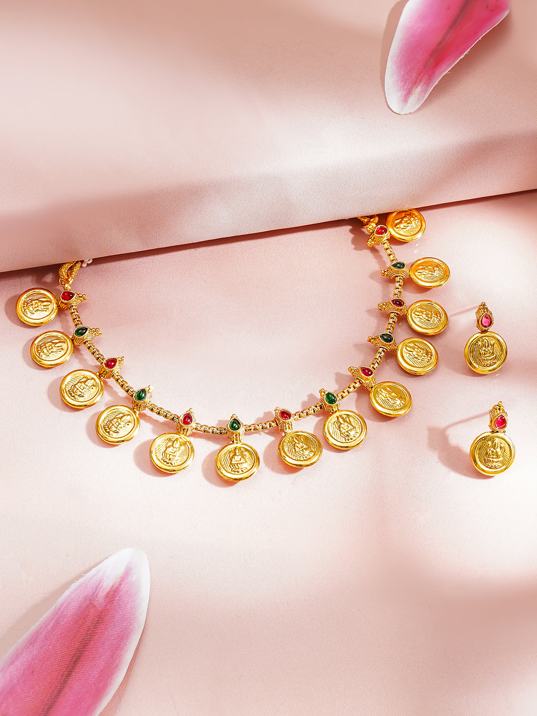 【Rubans】 Gold Plated Coin Motif Temple Choker Necklace Set｜ゴールドメッキ コインモチーフ テンプル チョーカー ネックレスセット