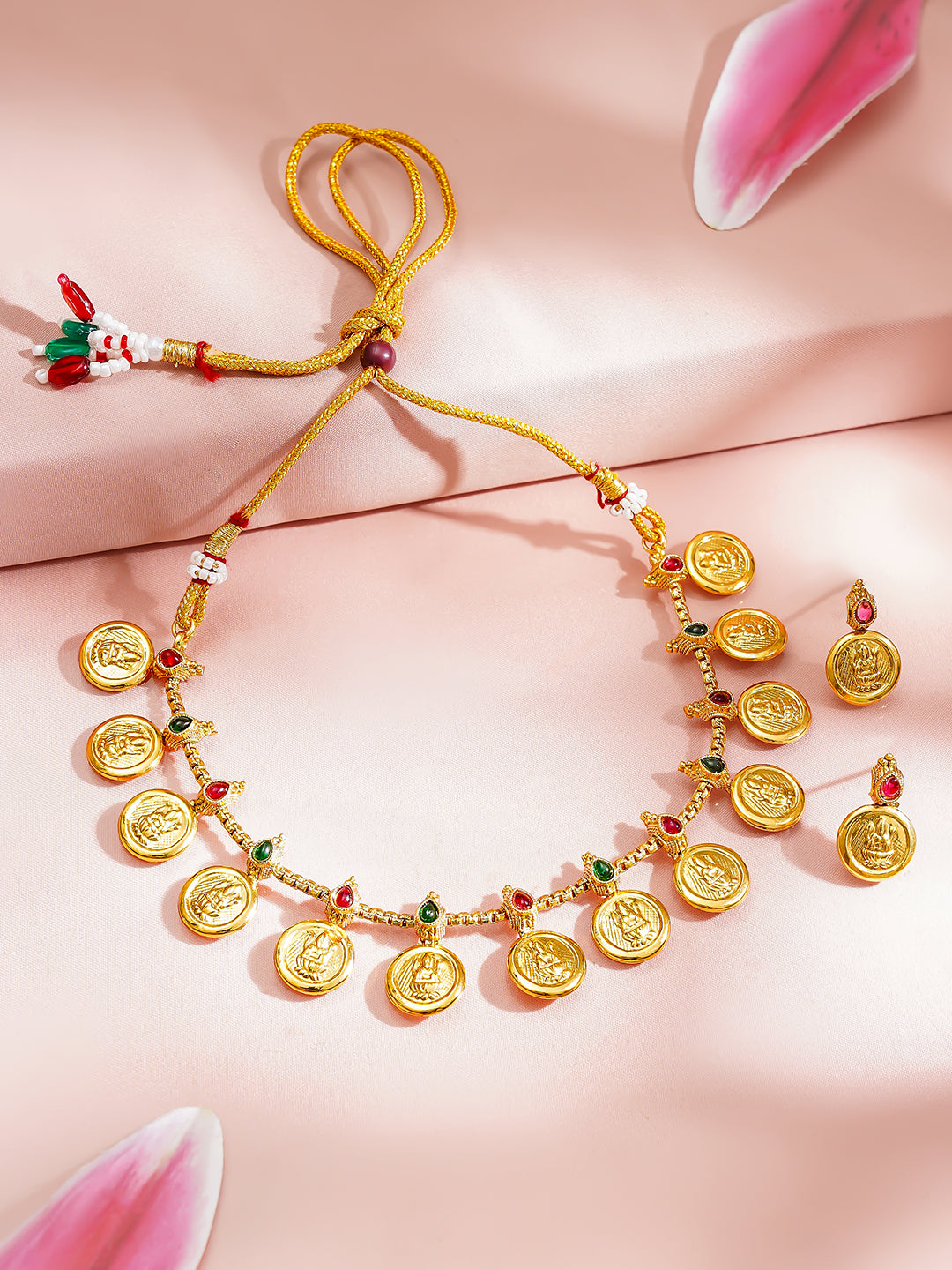 【Rubans】 Gold Plated Coin Motif Temple Choker Necklace Set｜ゴールドメッキ コインモチーフ テンプル チョーカー ネックレスセット