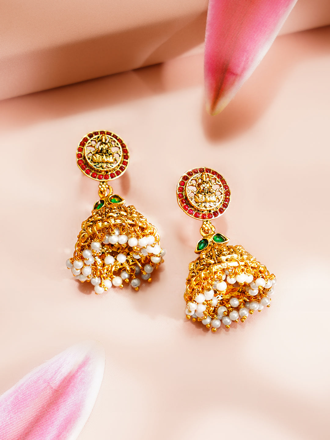 【Rubans】 Gold Plated Divine Lakshmi Kundan Pearl Fringe Jewellery Set｜ゴールドメッキ ラクシュミー クンダン パールフリンジ ジュエリーセット