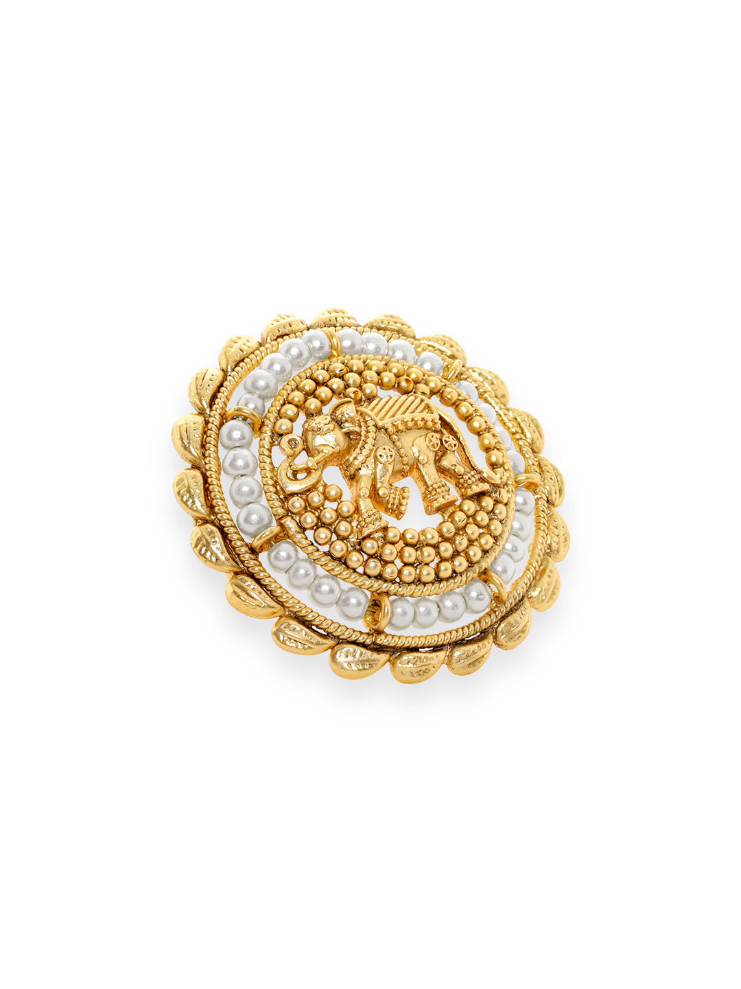 Rubans 22K Gold-Plated Beaded Elephant Charm Finger Ring Gold