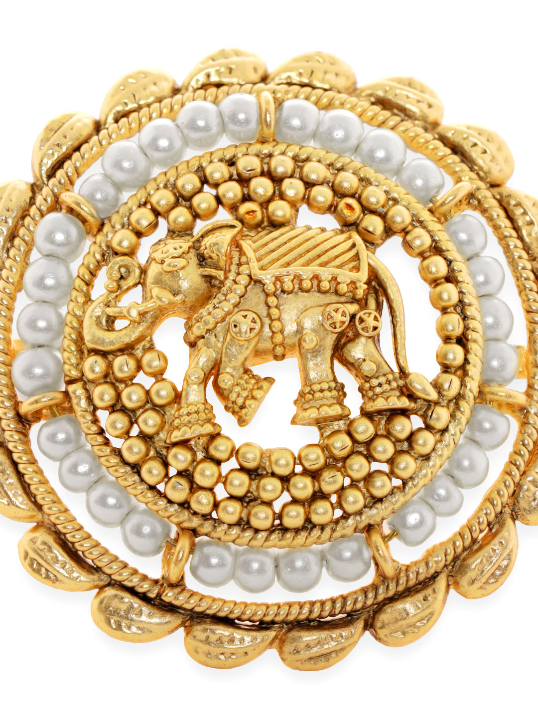 Rubans 22K Gold-Plated Beaded Elephant Charm Finger Ring Gold