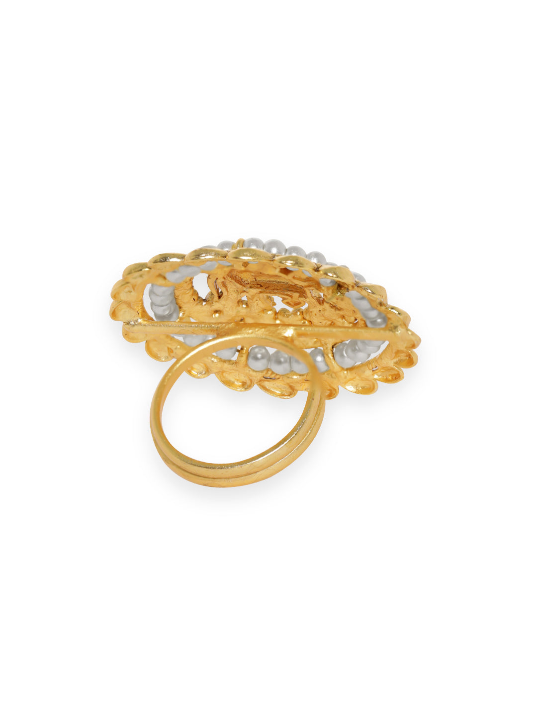 Rubans 22K Gold-Plated Beaded Elephant Charm Finger Ring Gold