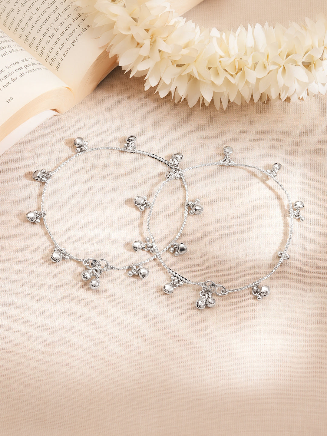 【Rubans】 Set of 2 Rhodium Plated Ghungroo Charm Anklets｜ロジウムメッキ グングルーチャーム アンクレット 2本セット