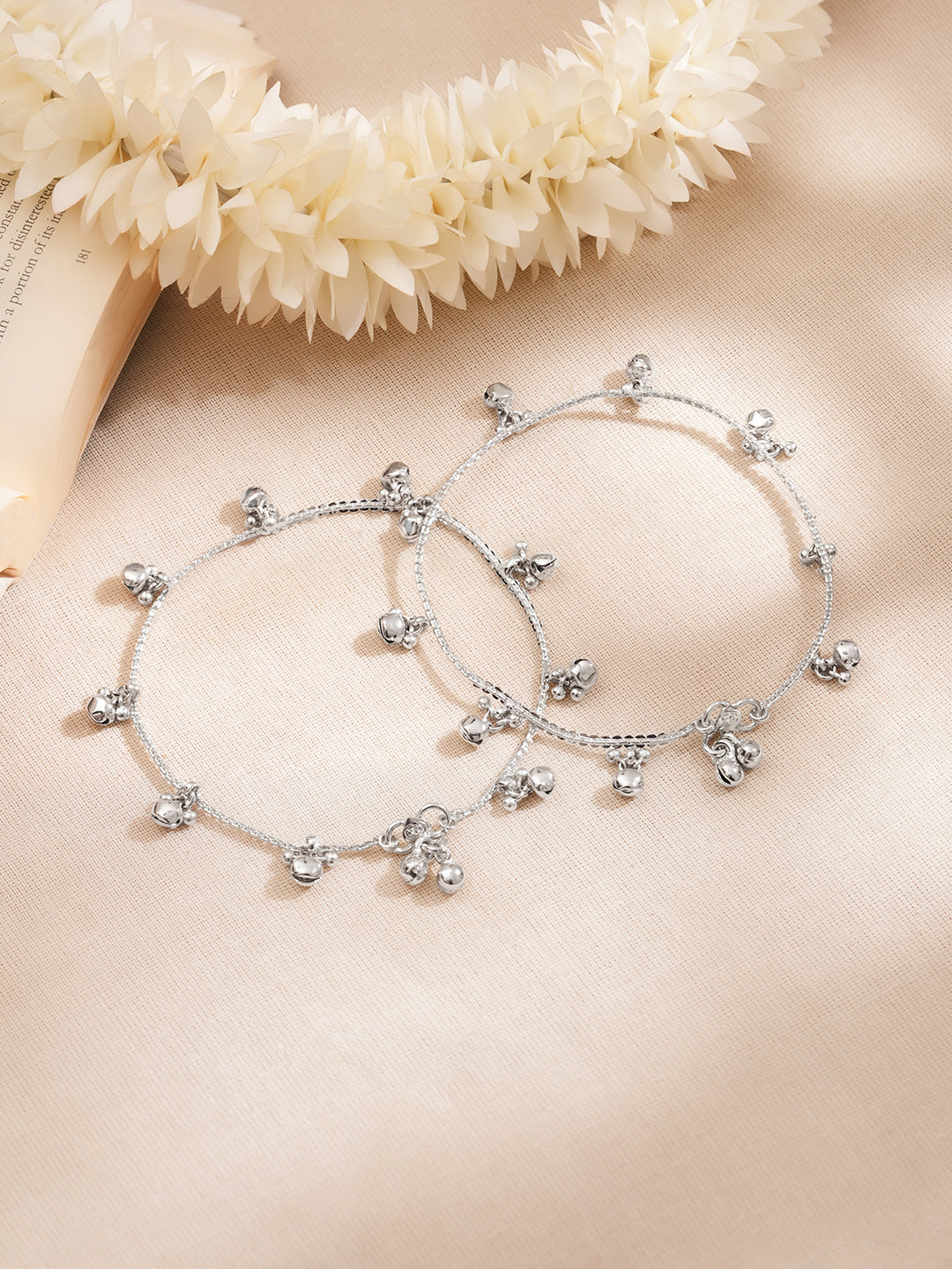 【Rubans】 Set of 2 Rhodium Plated Ghungroo Charm Anklets｜ロジウムメッキ グングルーチャーム アンクレット 2本セット